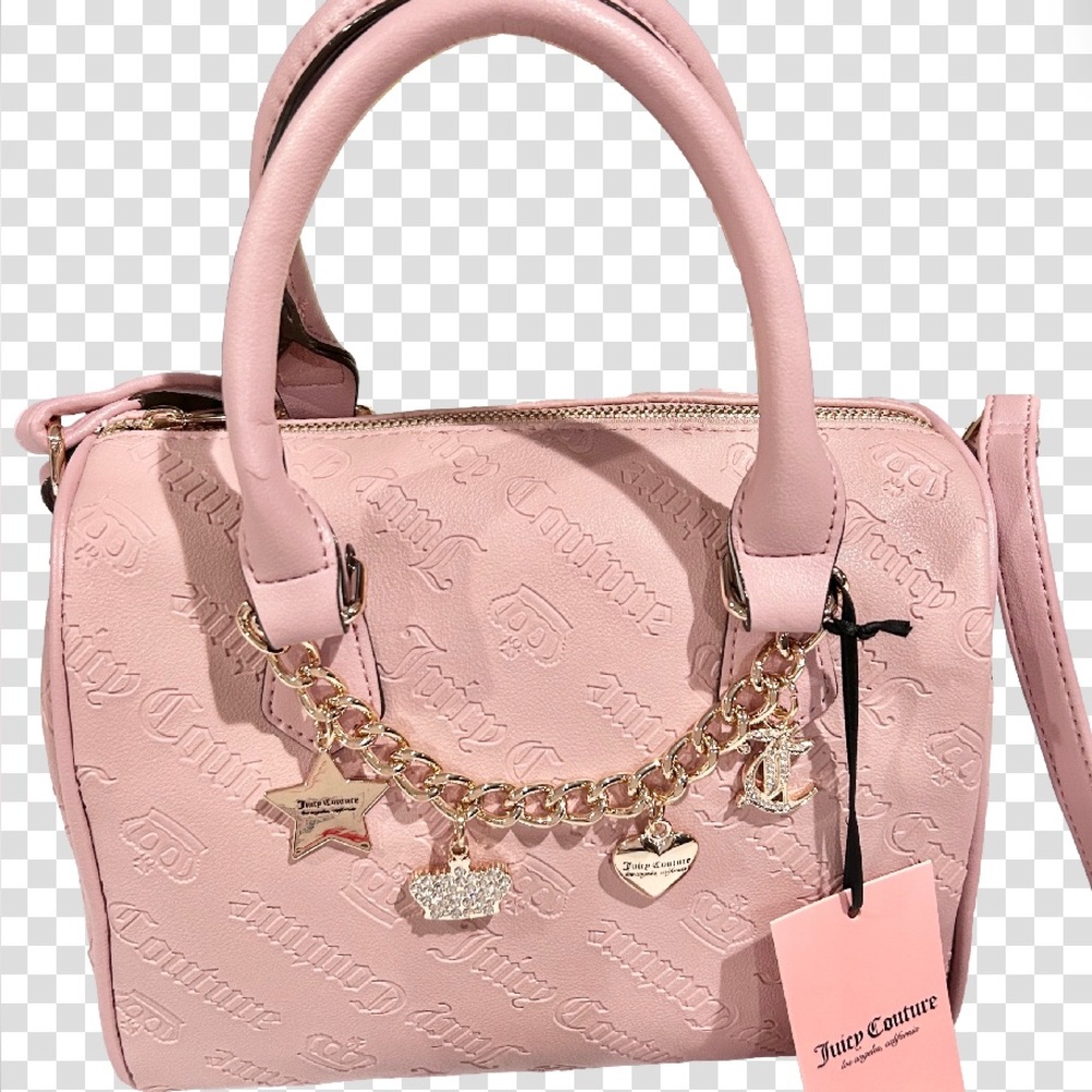 JUICY COUTURE Not Your Babe Dusty Blush Chain Charm Satchel Crossbody Bag